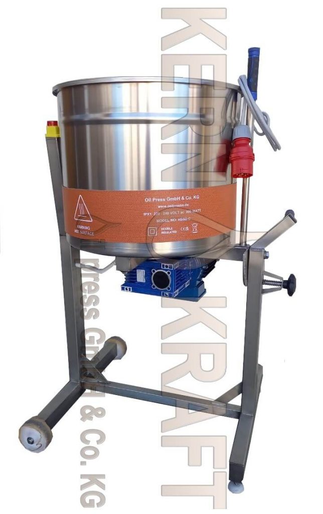 Preheating seeds and mixing for Styrian pumpkin seed oil, spice oils, roasted flavor, oregano and basil oil, seeds preparation and conditioning for pressing process